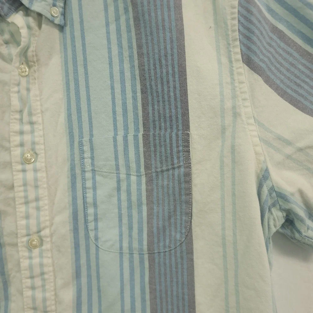 J.Crew Broken-In Oxford Shirt Mens Large Blue Striped Slim Fit Organic Cotton